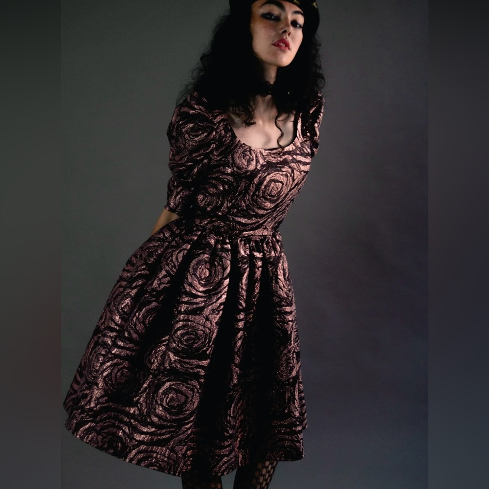 Mary Benson pink rose print puff sleeve dress